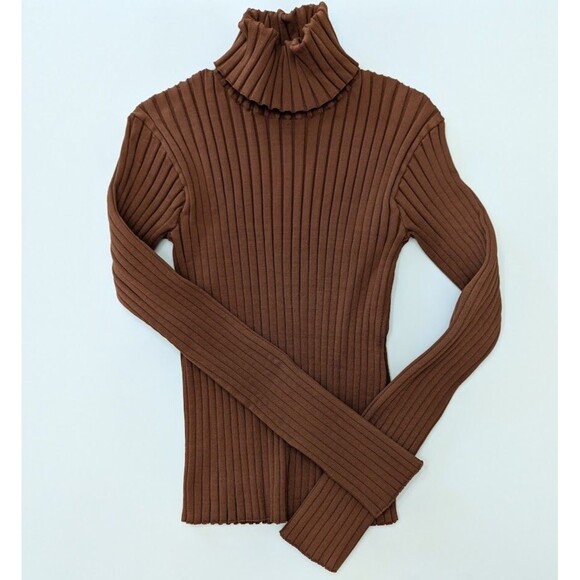 Atlein Collective Brown Mock Neck Strettch Ribbed Pullover Knitted Sweater M - Picture 5 of 12